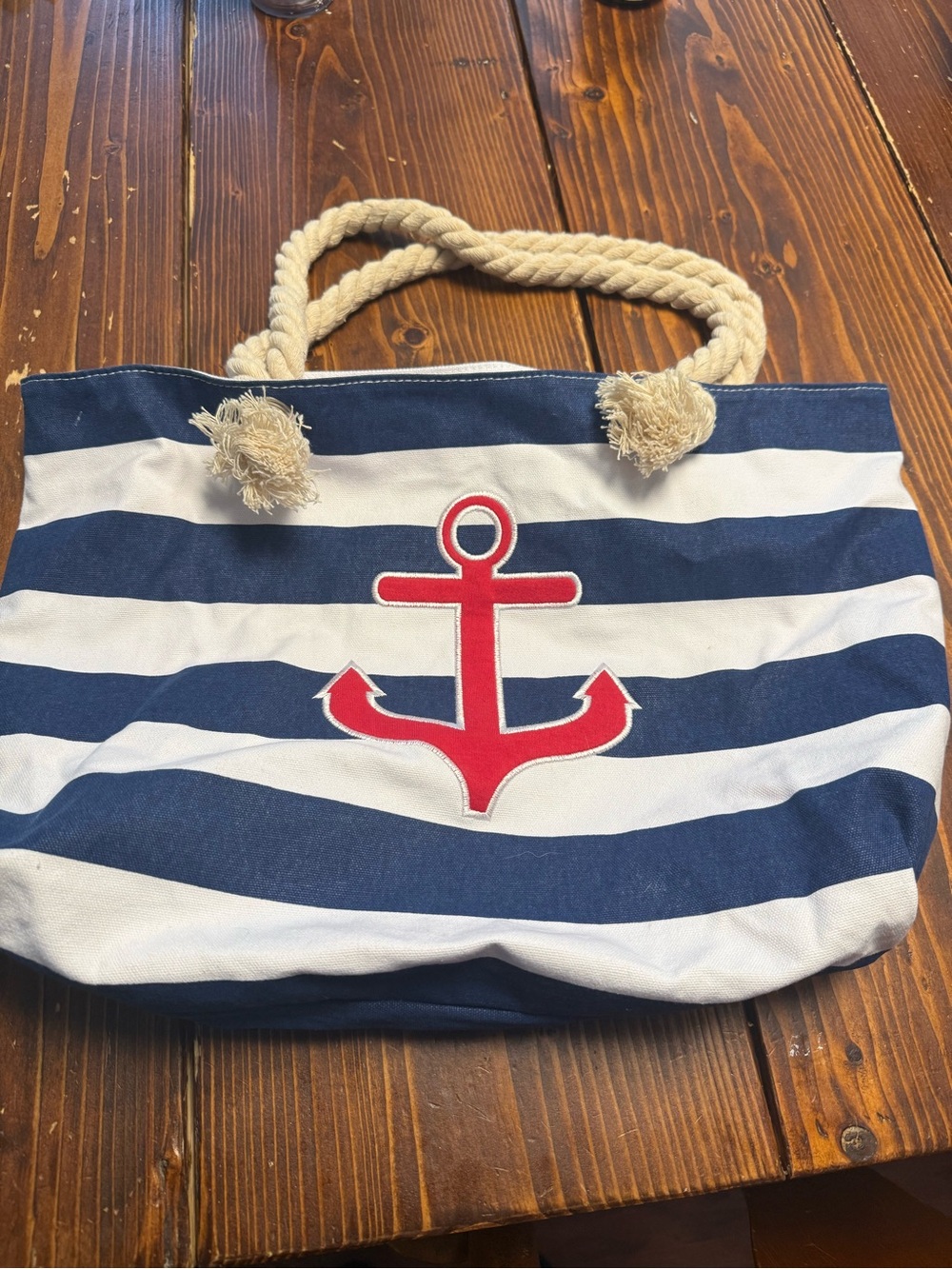 Nautical Stripe Anchor Tote Bag - Navy, White & Red